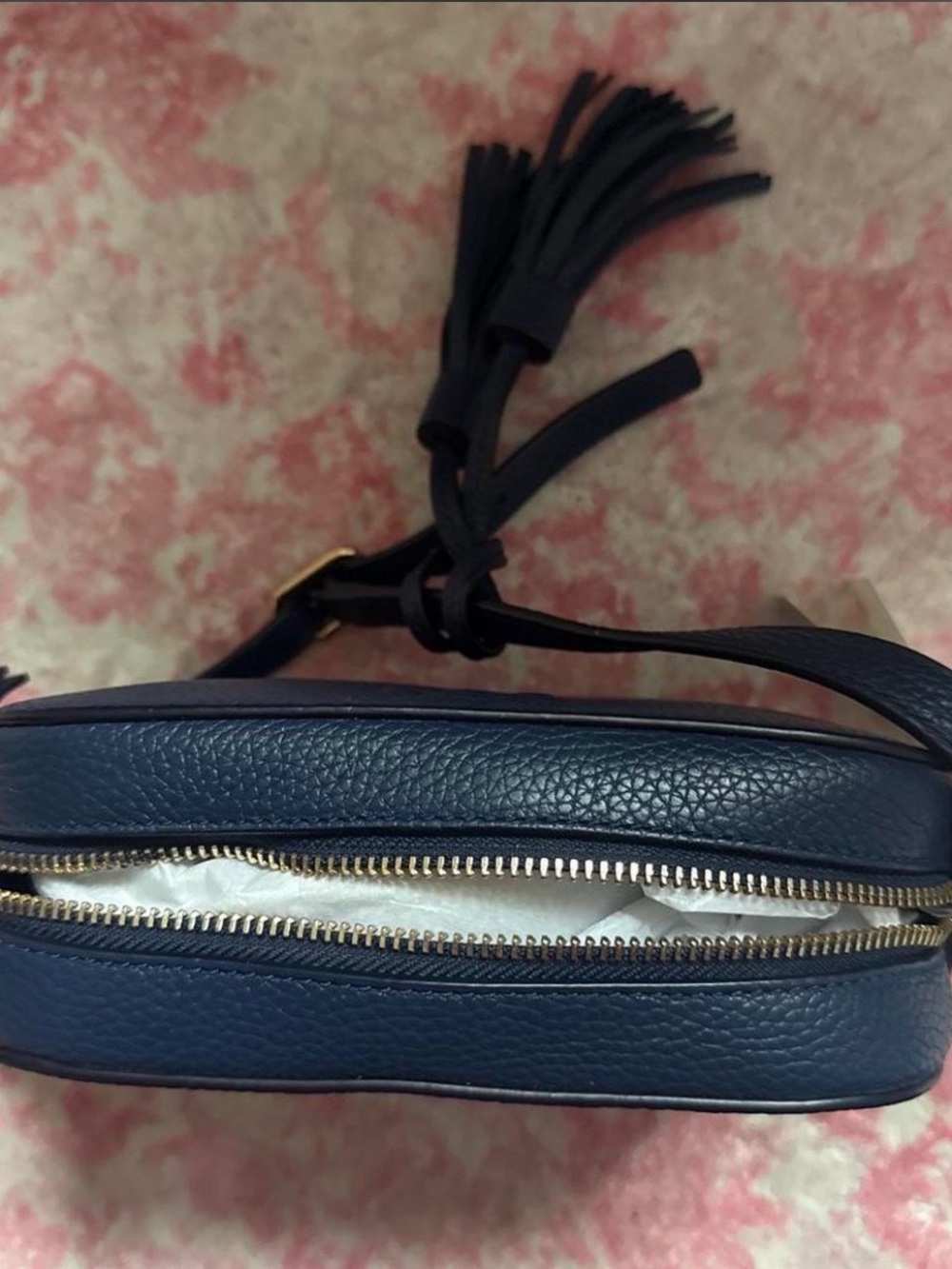 Tory Burch Thea Camera Bag Royal Navy Pebbled Leather Crossbody - Picture 3 of 4